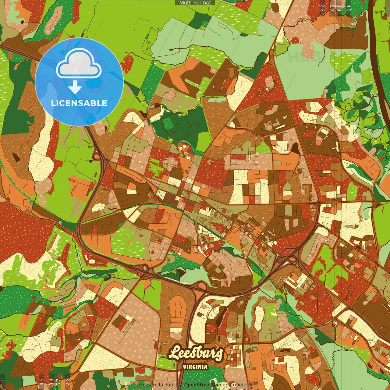 Leesburg Virginia Farmhouse Poster Art Map Template