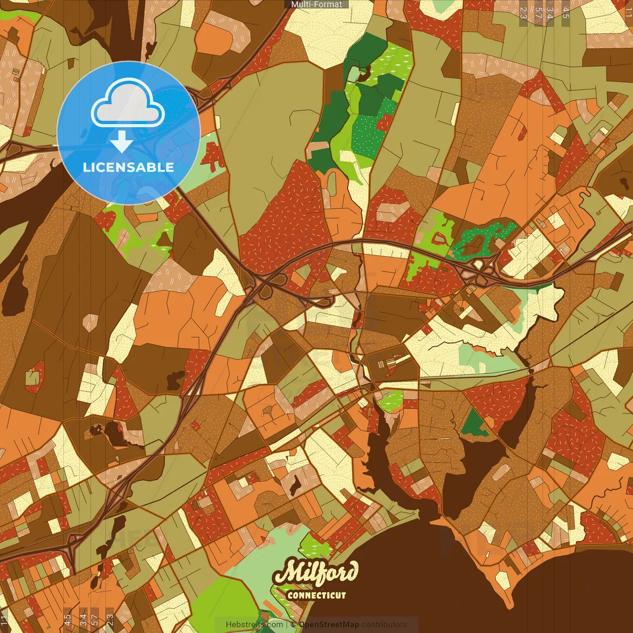 Milford Connecticut Farmhouse Poster Art Map Template