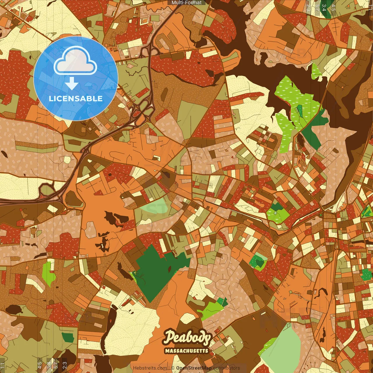 Peabody Massachusetts Farmhouse Poster Art Map Template