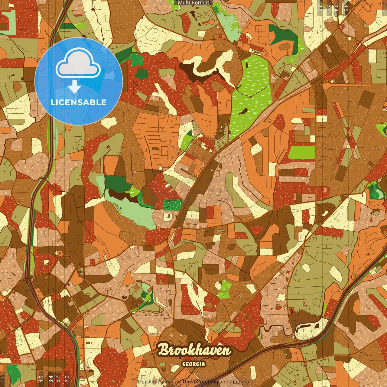 Brookhaven Georgia Farmhouse Poster Art Map Template