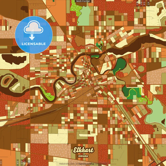 Elkhart Indiana Farmhouse Poster Art Map Template