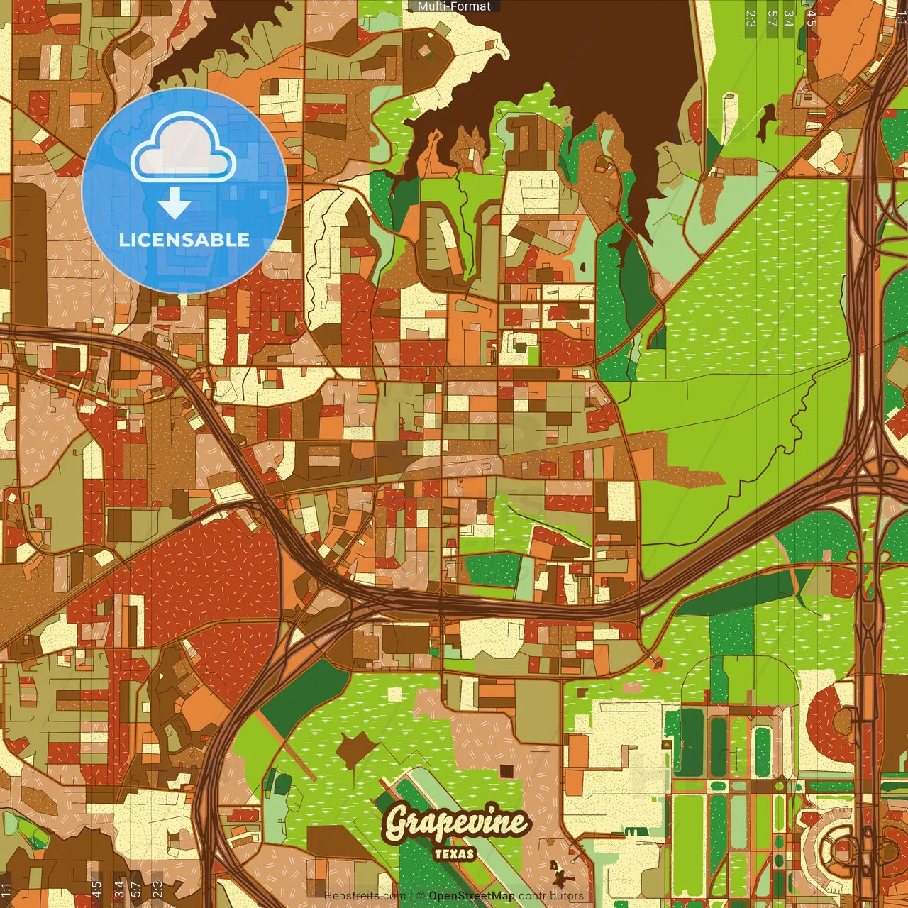 Grapevine Texas Farmhouse Poster Art Map Template