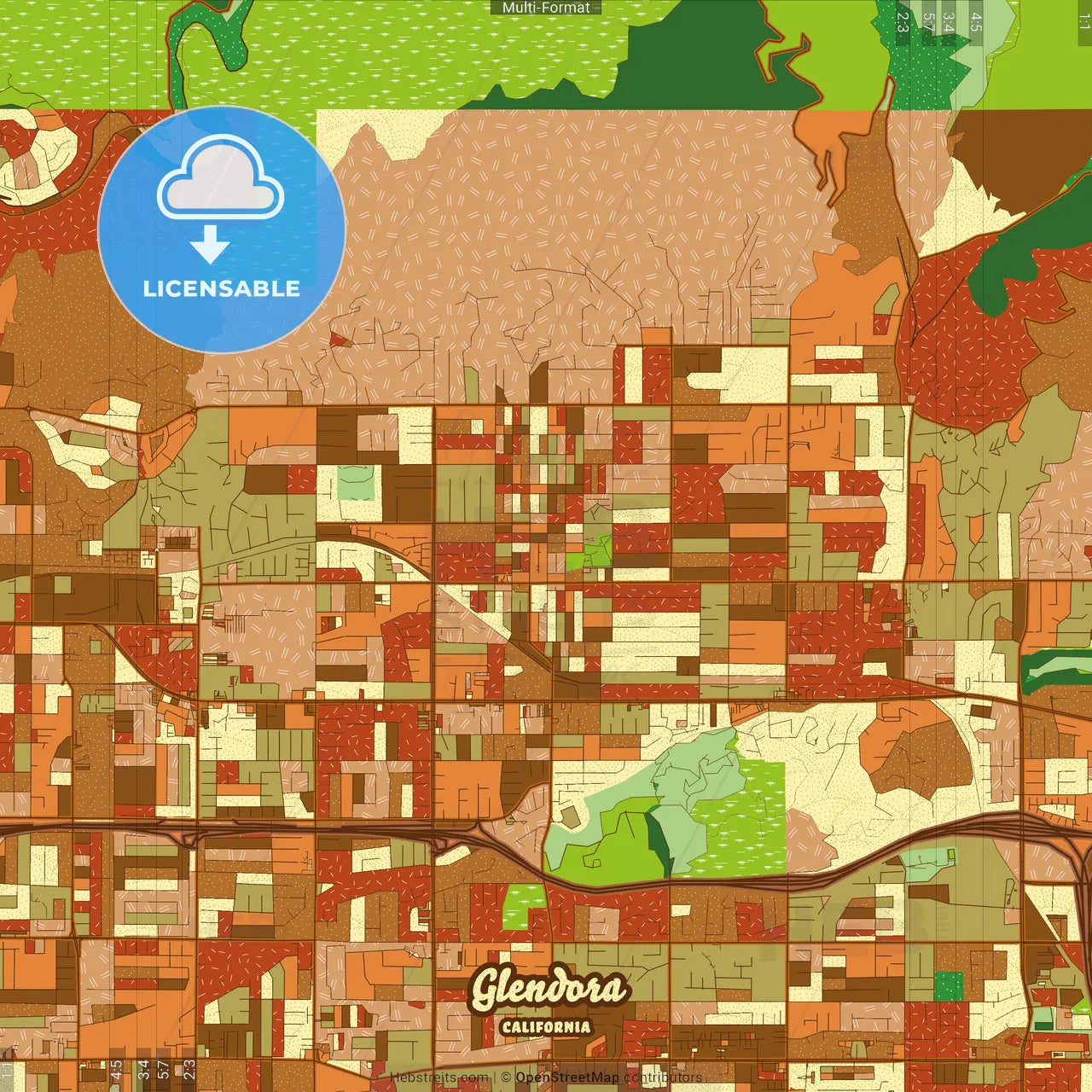 Glendora California Farmhouse Poster Art Map Template