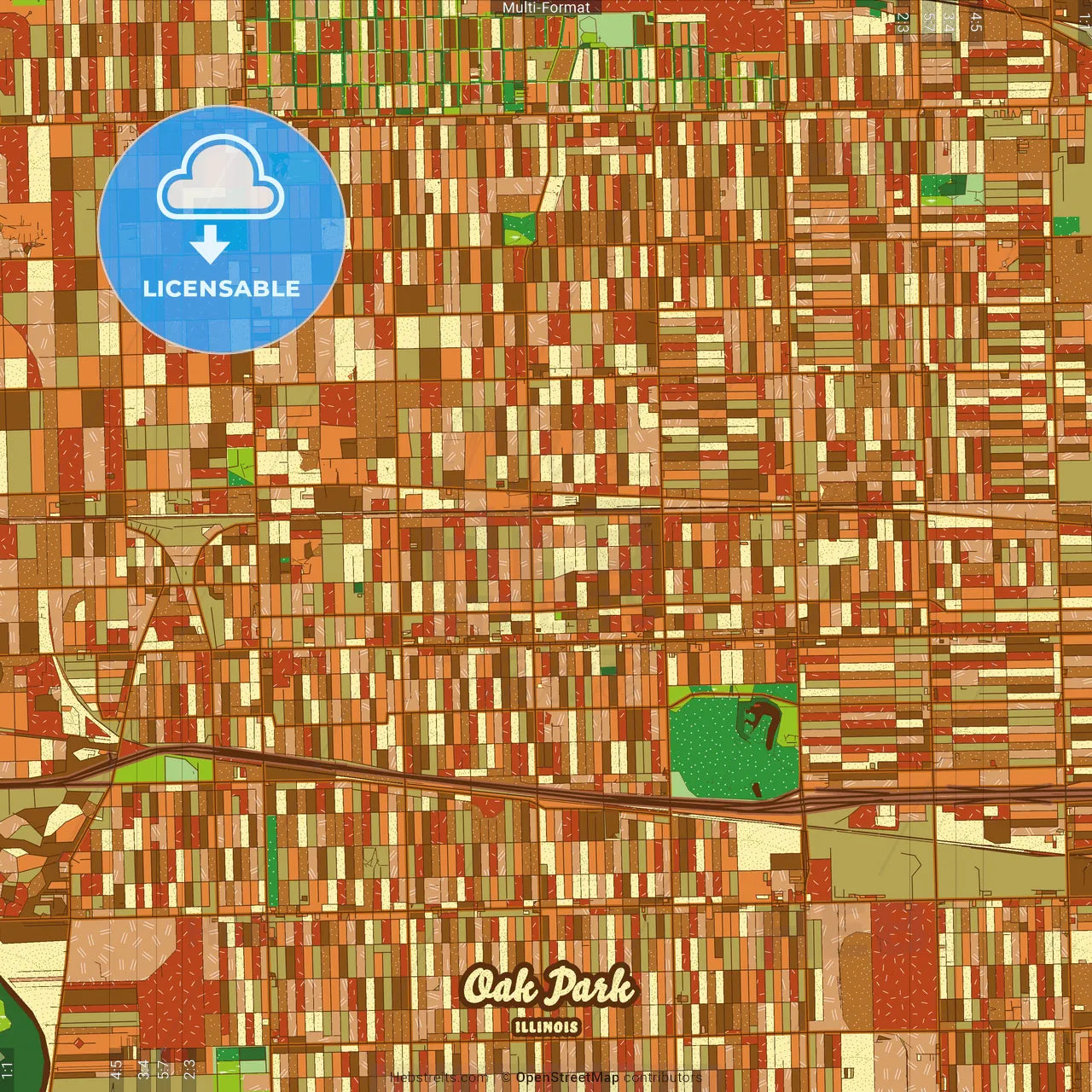 Oak Park Illinois Farmhouse Poster Art Map Template