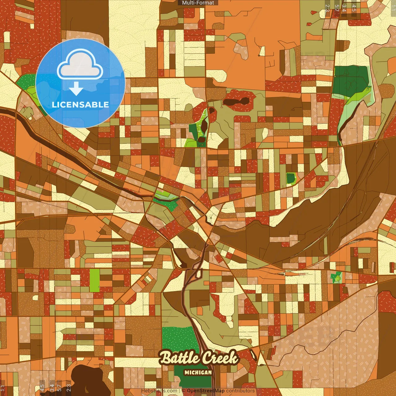 Battle Creek Michigan Farmhouse Poster Art Map Template