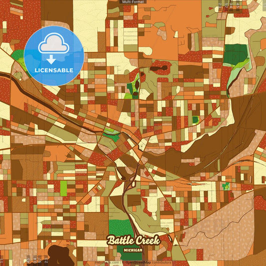 Battle Creek Michigan Farmhouse Poster Art Map Template