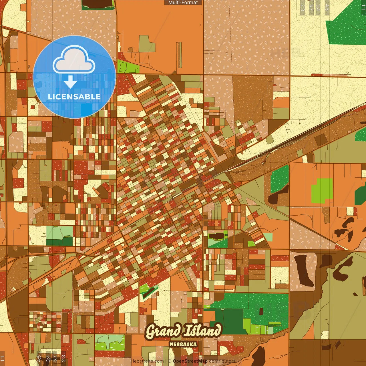 Grand Island Nebraska Farmhouse Poster Art Map Template