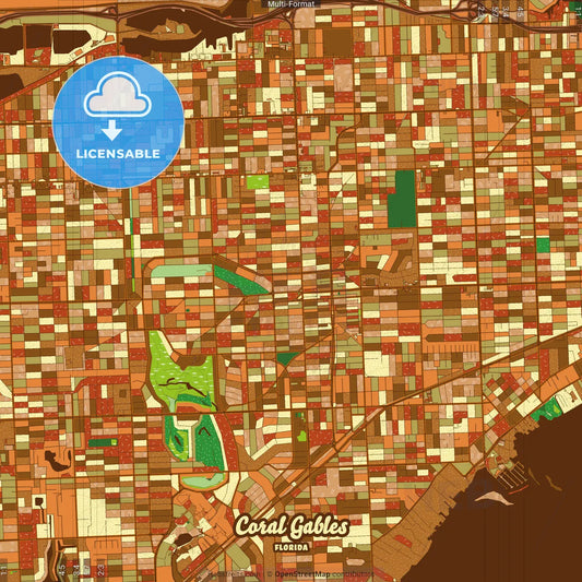 Coral Gables Florida Farmhouse Poster Art Map Template