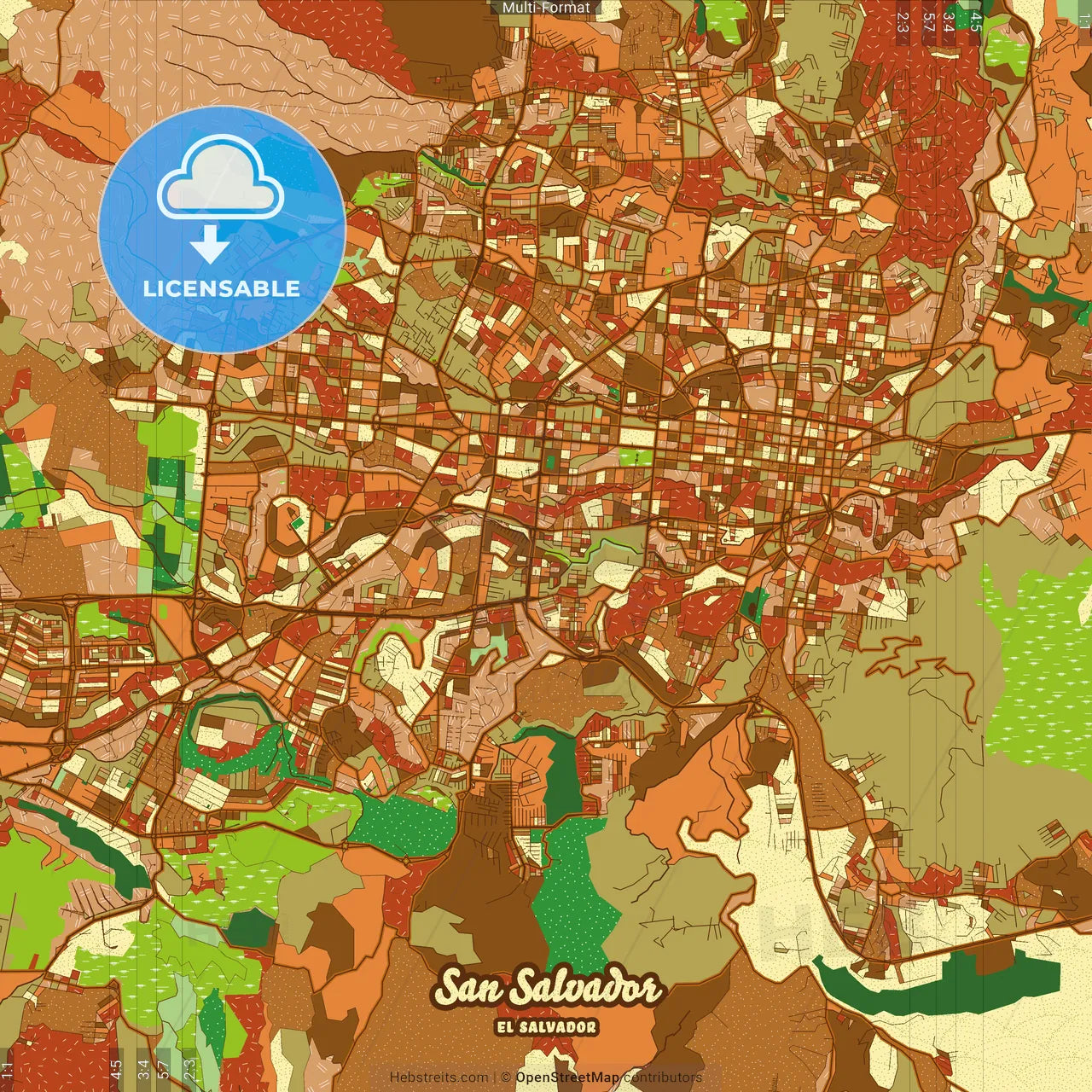 San Salvador El Salvador Farmhouse Poster Art Map Template