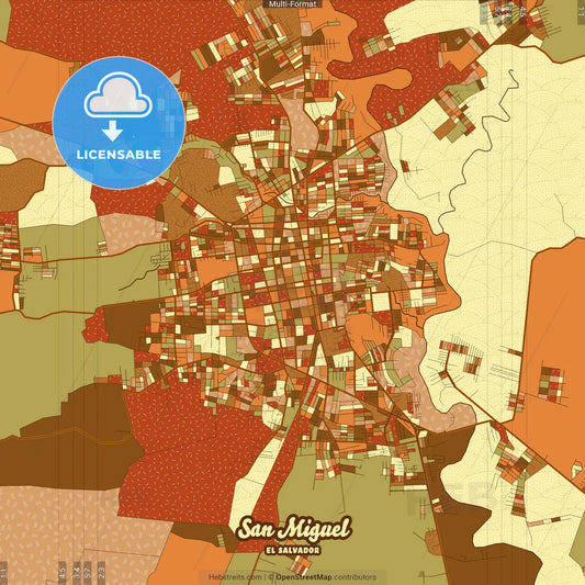 San Miguel El Salvador Farmhouse Poster Art Map Template