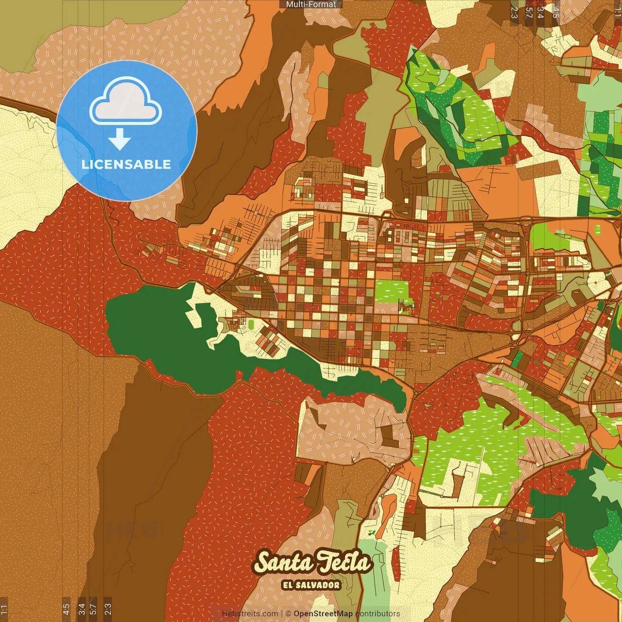 Santa Tecla El Salvador Farmhouse Poster Art Map Template