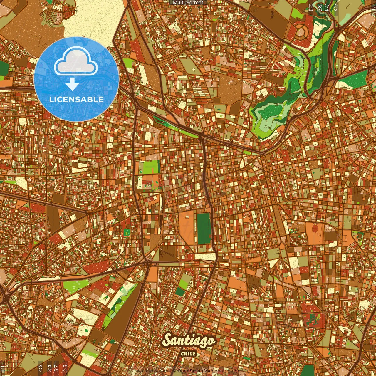 Santiago Chile Farmhouse Poster Art Map Template