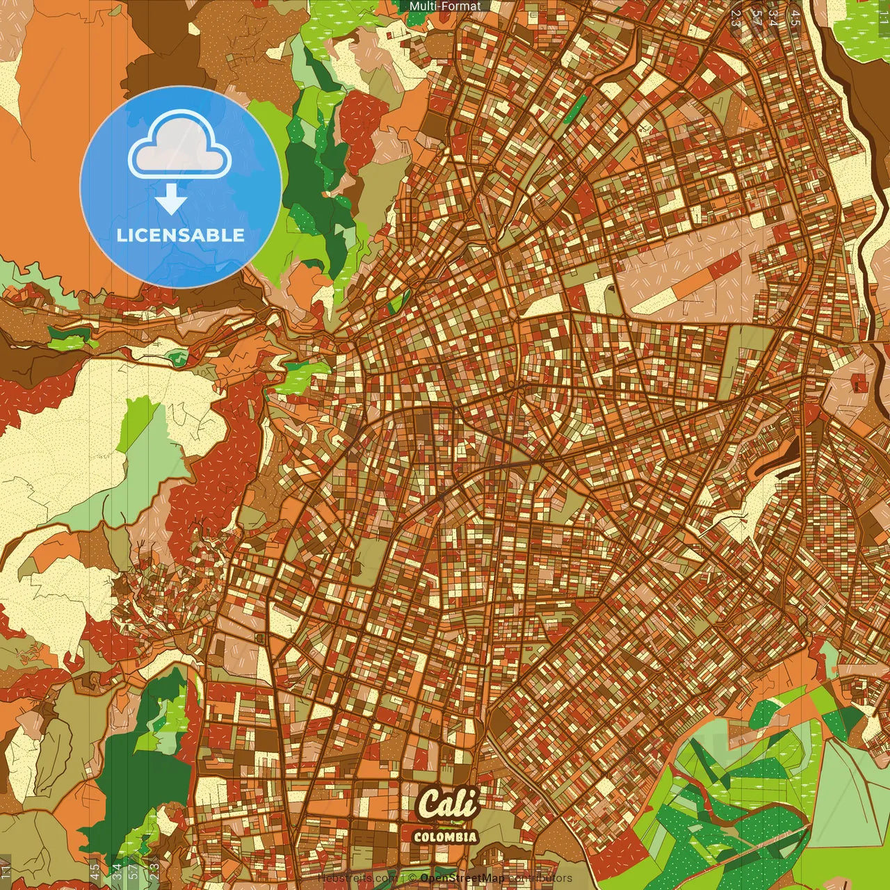 Cali Colombia Farmhouse Poster Art Map Template