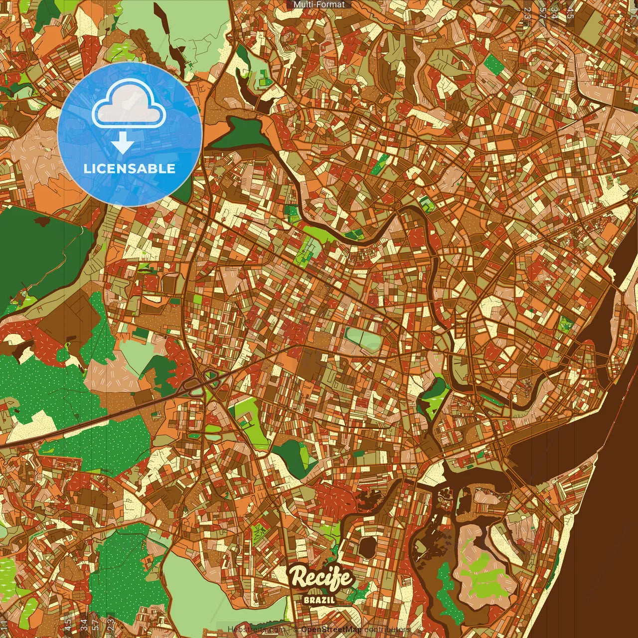 Recife Brazil Farmhouse Poster Art Map Template