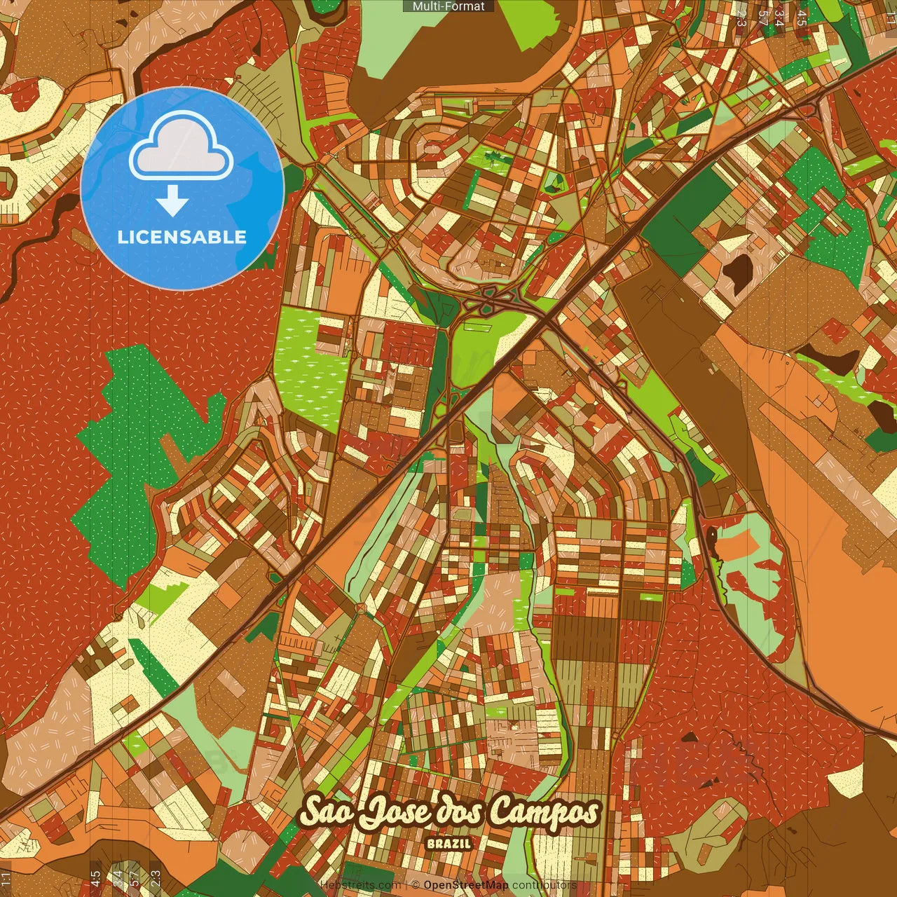 Sao Jose dos Campos Brazil Farmhouse Poster Art Map Template