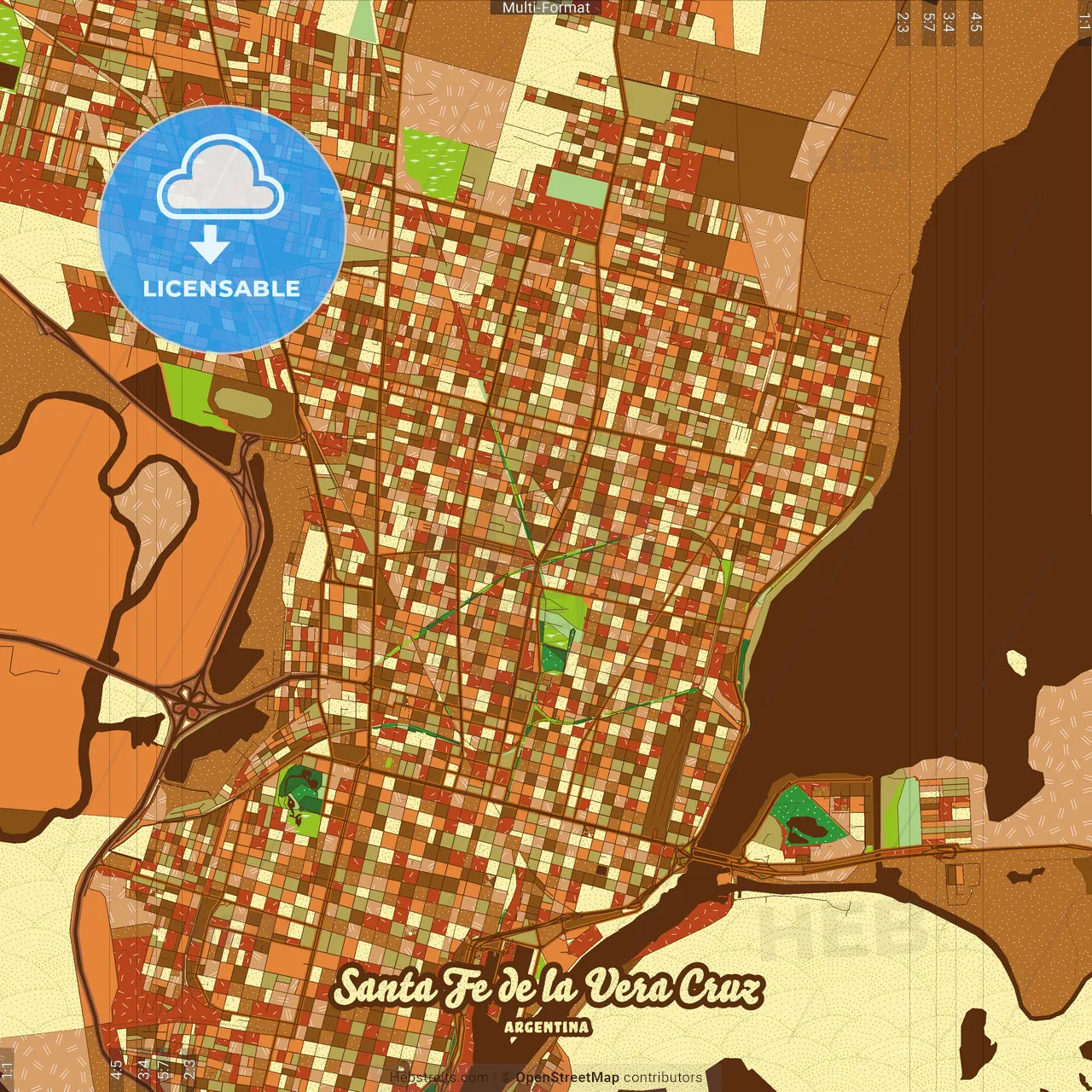 Santa Fe de la Vera Cruz Argentina Farmhouse Poster Art Map Template