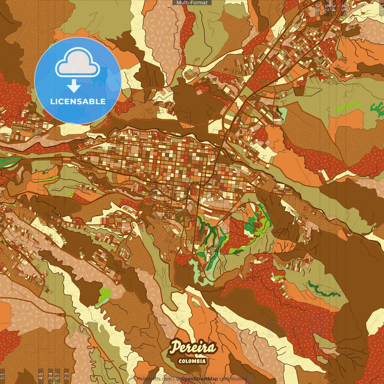 Pereira Colombia Farmhouse Poster Art Map Template