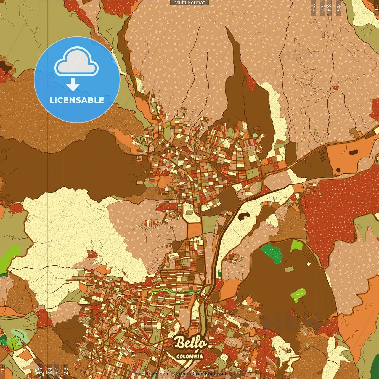 Bello Colombia Farmhouse Poster Art Map Template