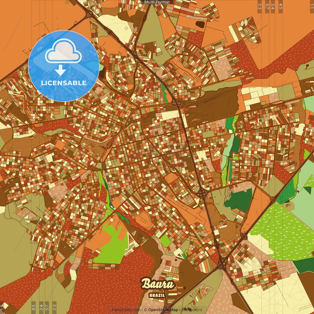 Bauru Brazil Farmhouse Poster Art Map Template