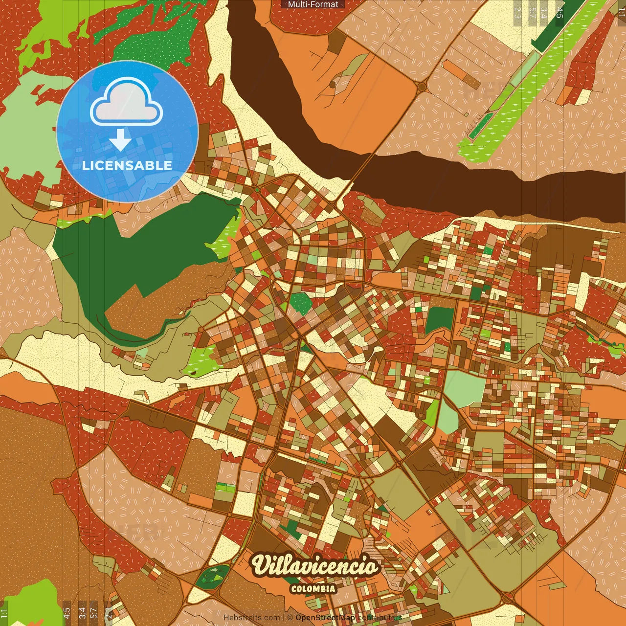 Villavicencio Colombia Farmhouse Poster Art Map Template