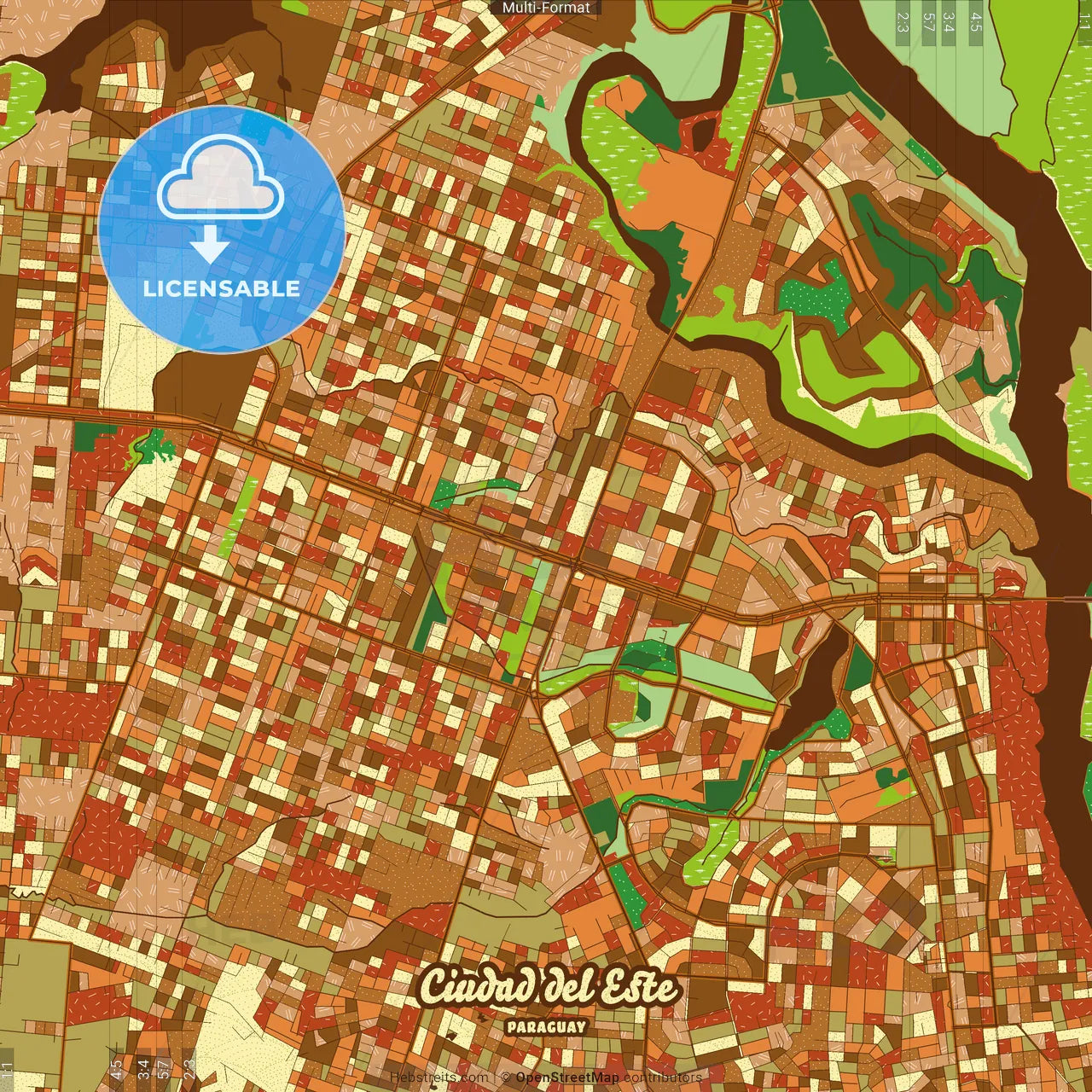 Ciudad del Este Paraguay Farmhouse Poster Art Map Template