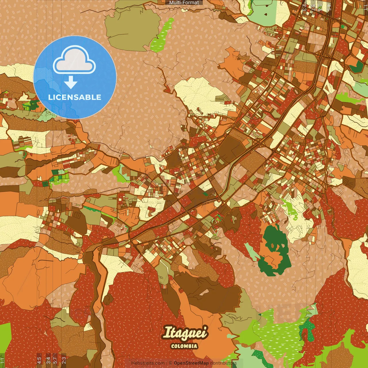 Itaguei Colombia Farmhouse Poster Art Map Template