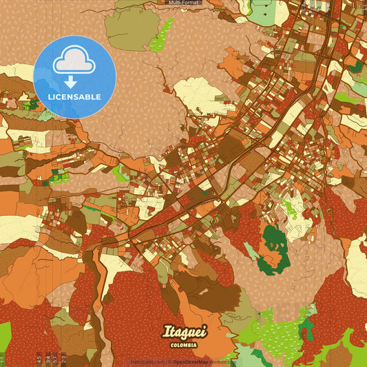 Itaguei Colombia Farmhouse Poster Art Map Template