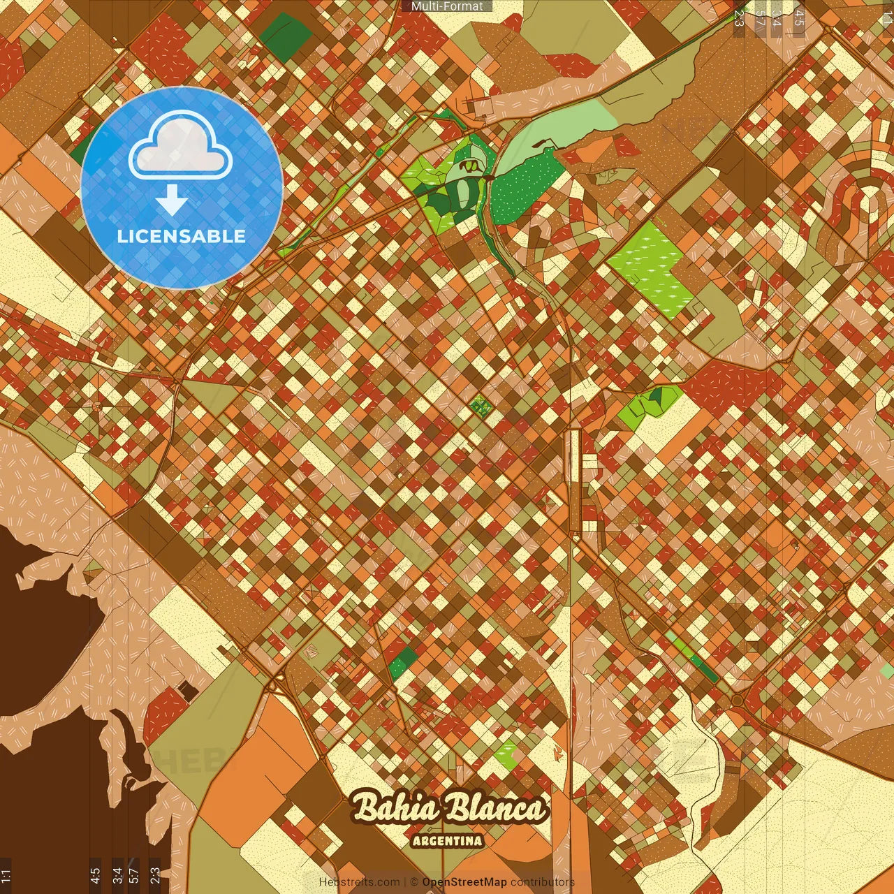 Bahia Blanca Argentina Farmhouse Poster Art Map Template