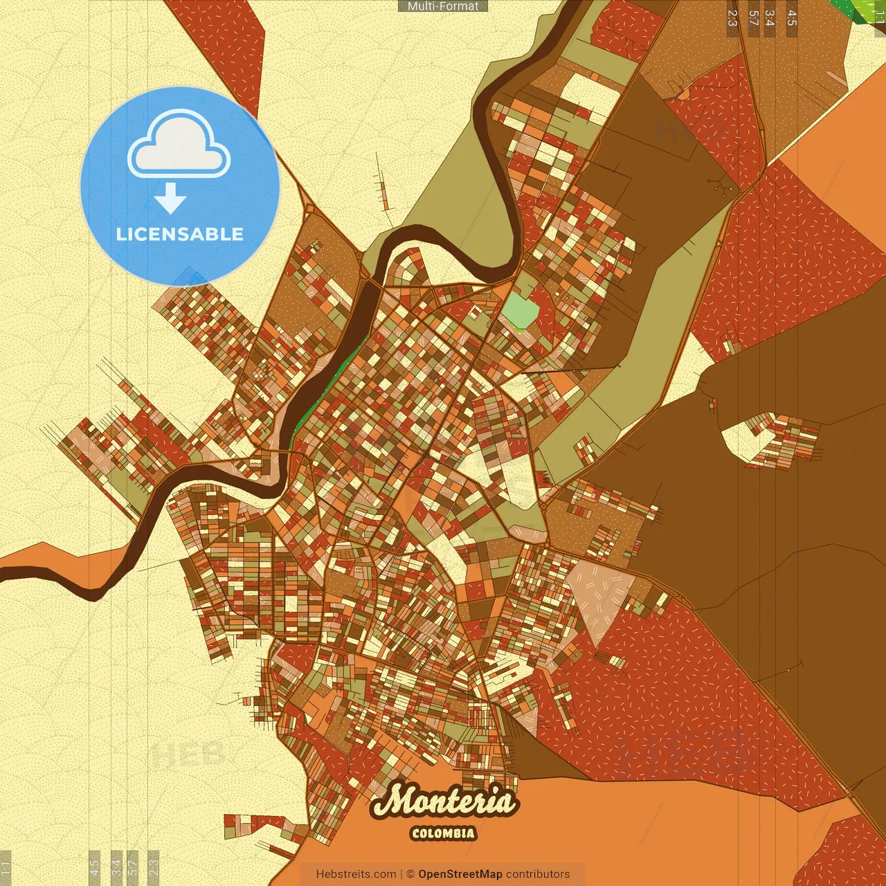 Monteria Colombia Farmhouse Poster Art Map Template