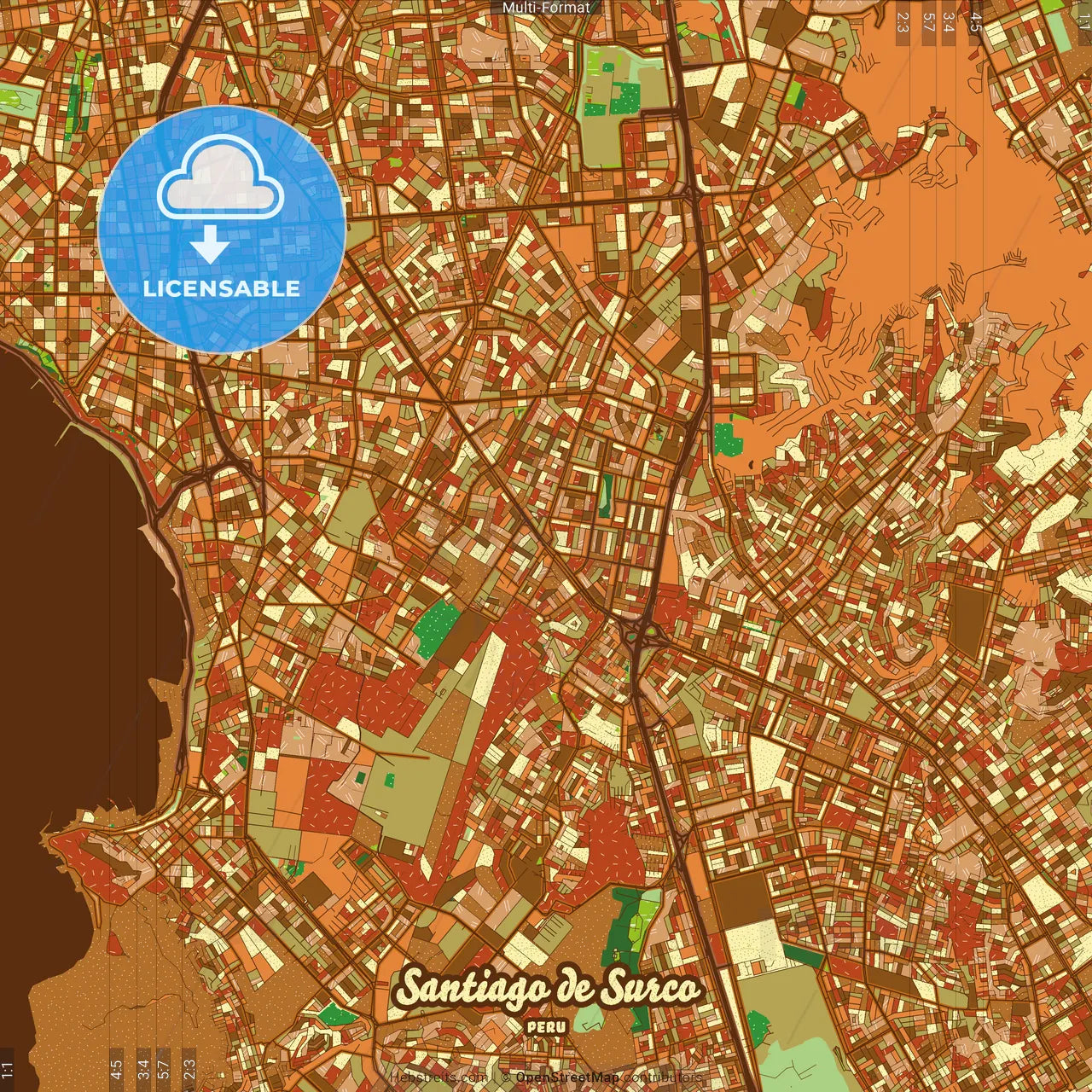 Santiago de Surco Peru Farmhouse Poster Art Map Template