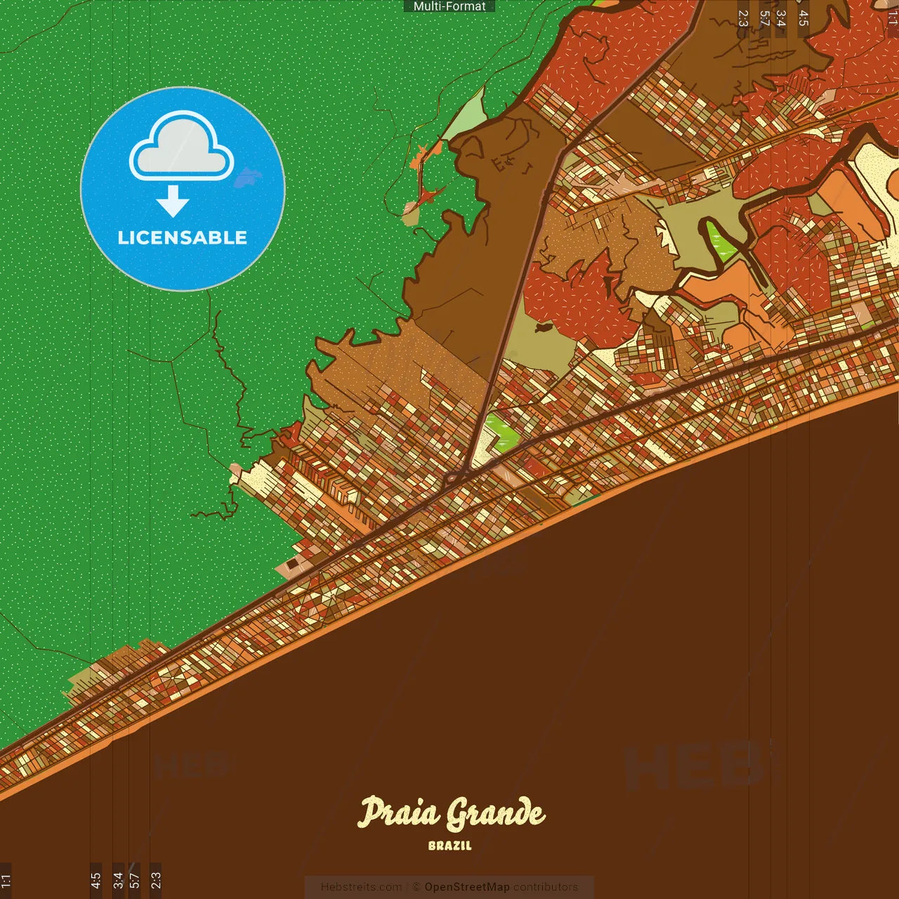 Praia Grande Brazil Farmhouse Poster Art Map Template