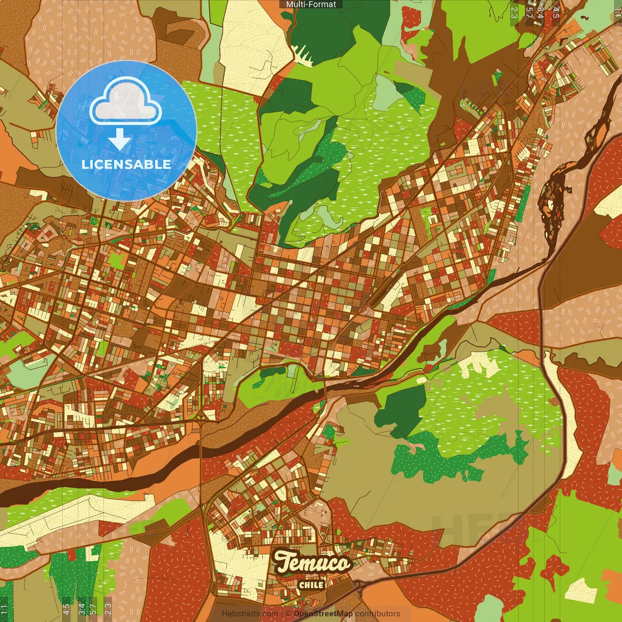 Temuco Chile Farmhouse Poster Art Map Template