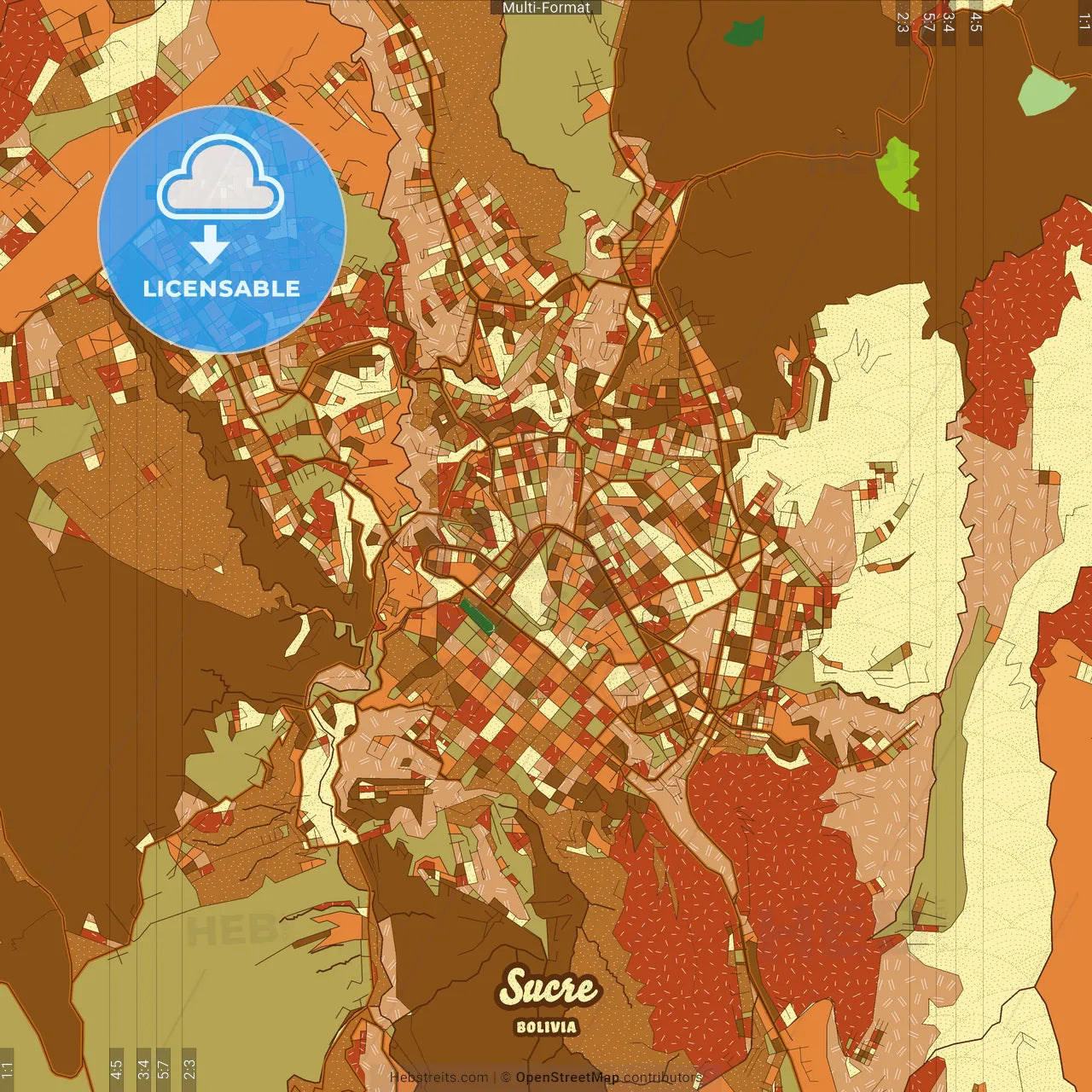 Sucre Bolivia Farmhouse Poster Art Map Template