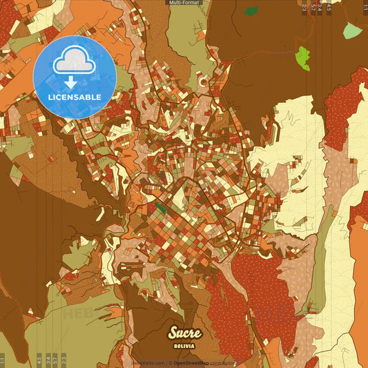 Sucre Bolivia Farmhouse Poster Art Map Template