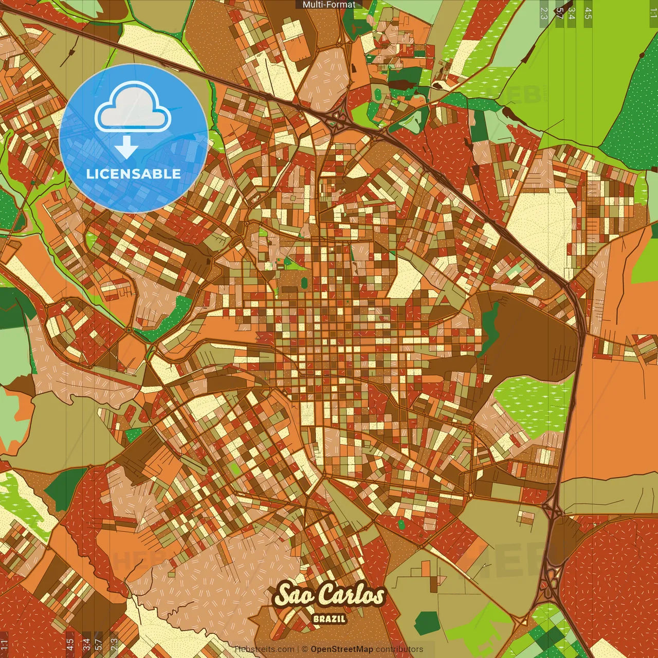 Sao Carlos Brazil Farmhouse Poster Art Map Template