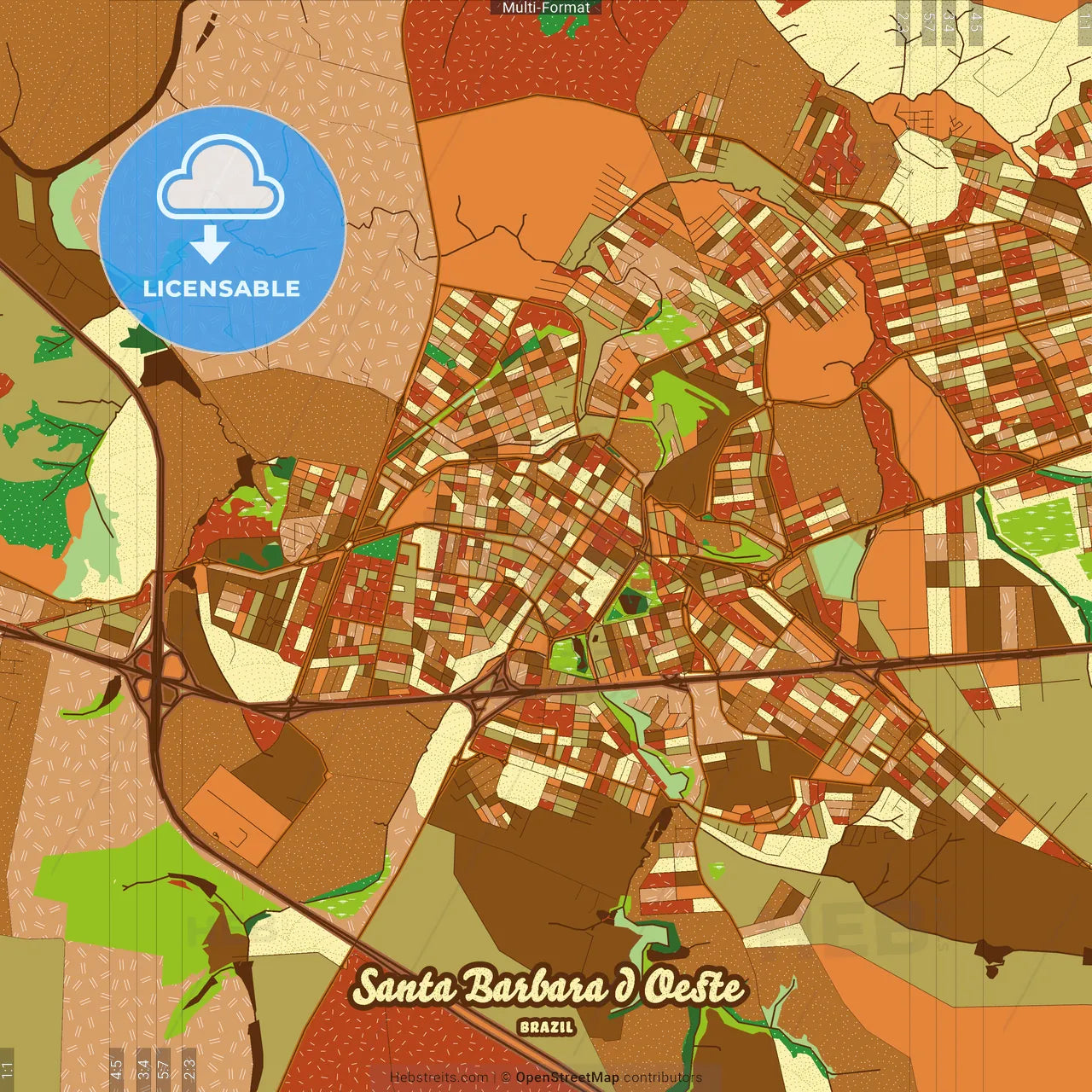 Santa Barbara d Oeste Brazil Farmhouse Poster Art Map Template