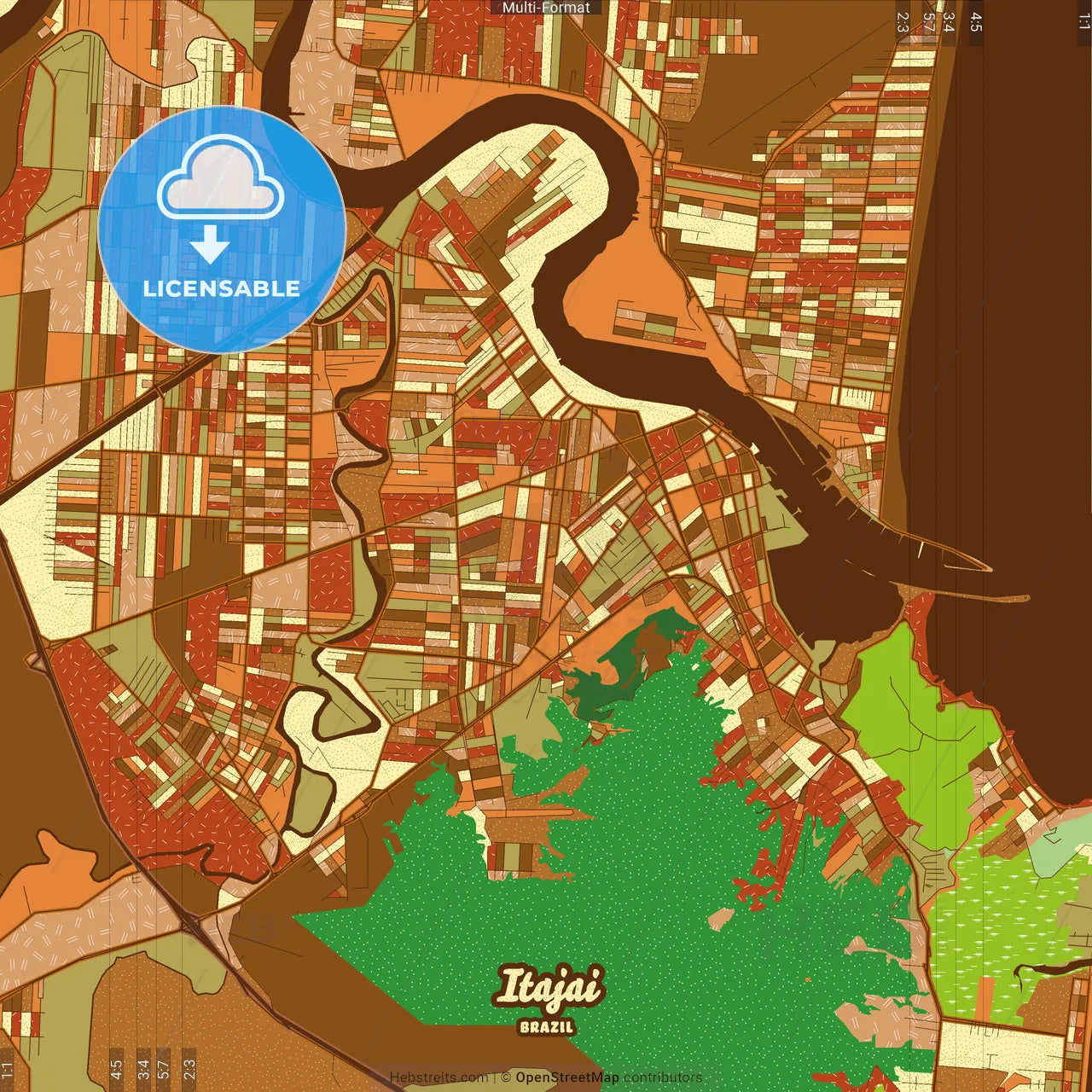 Itajai Brazil Farmhouse Poster Art Map Template