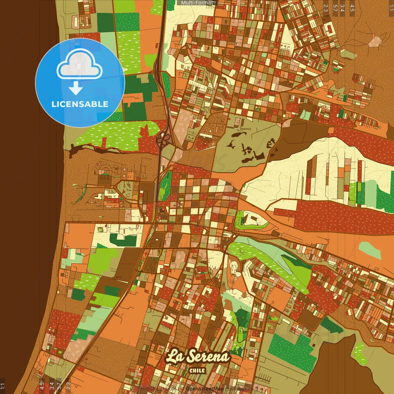 La Serena Chile Farmhouse Poster Art Map Template