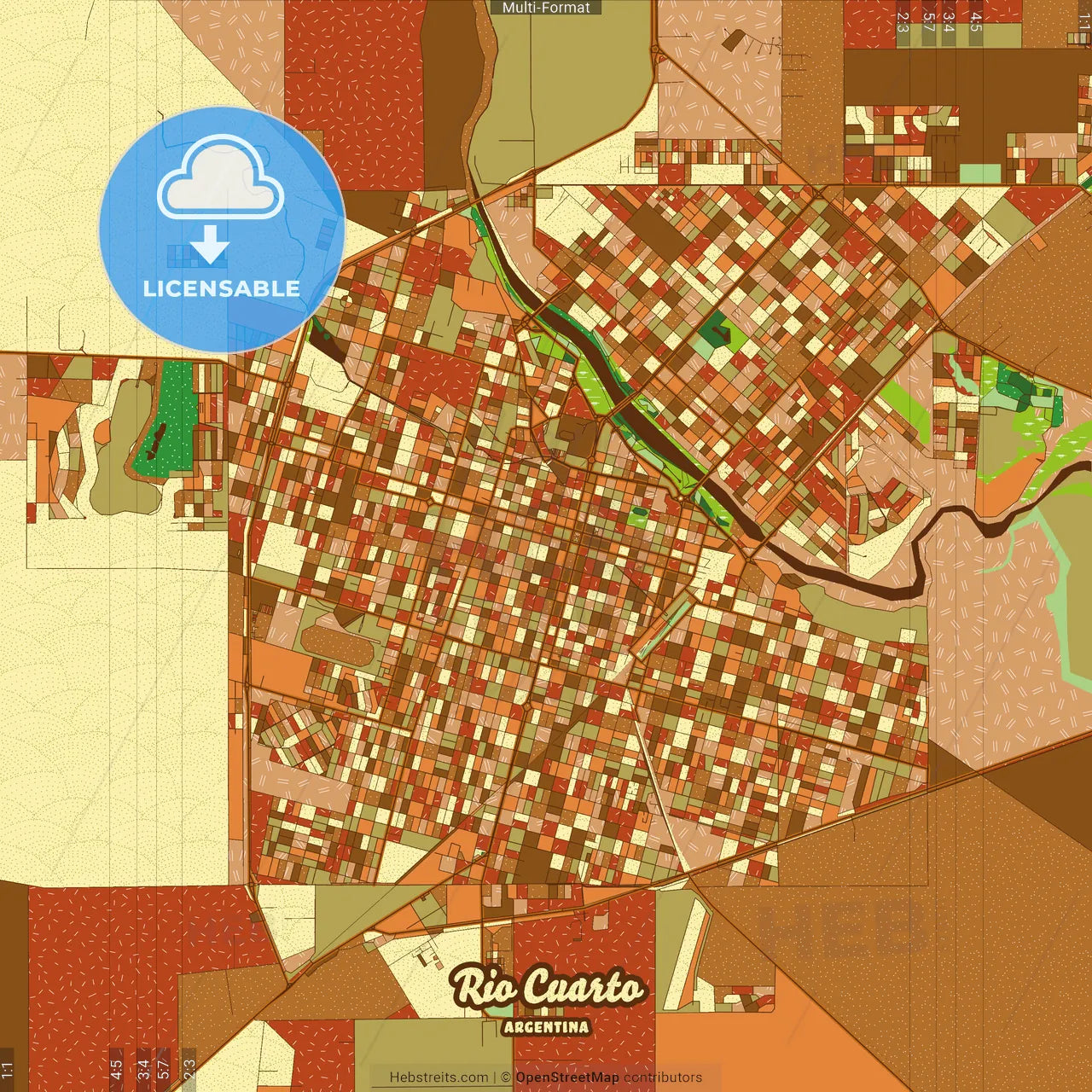 Rio Cuarto Argentina Farmhouse Poster Art Map Template