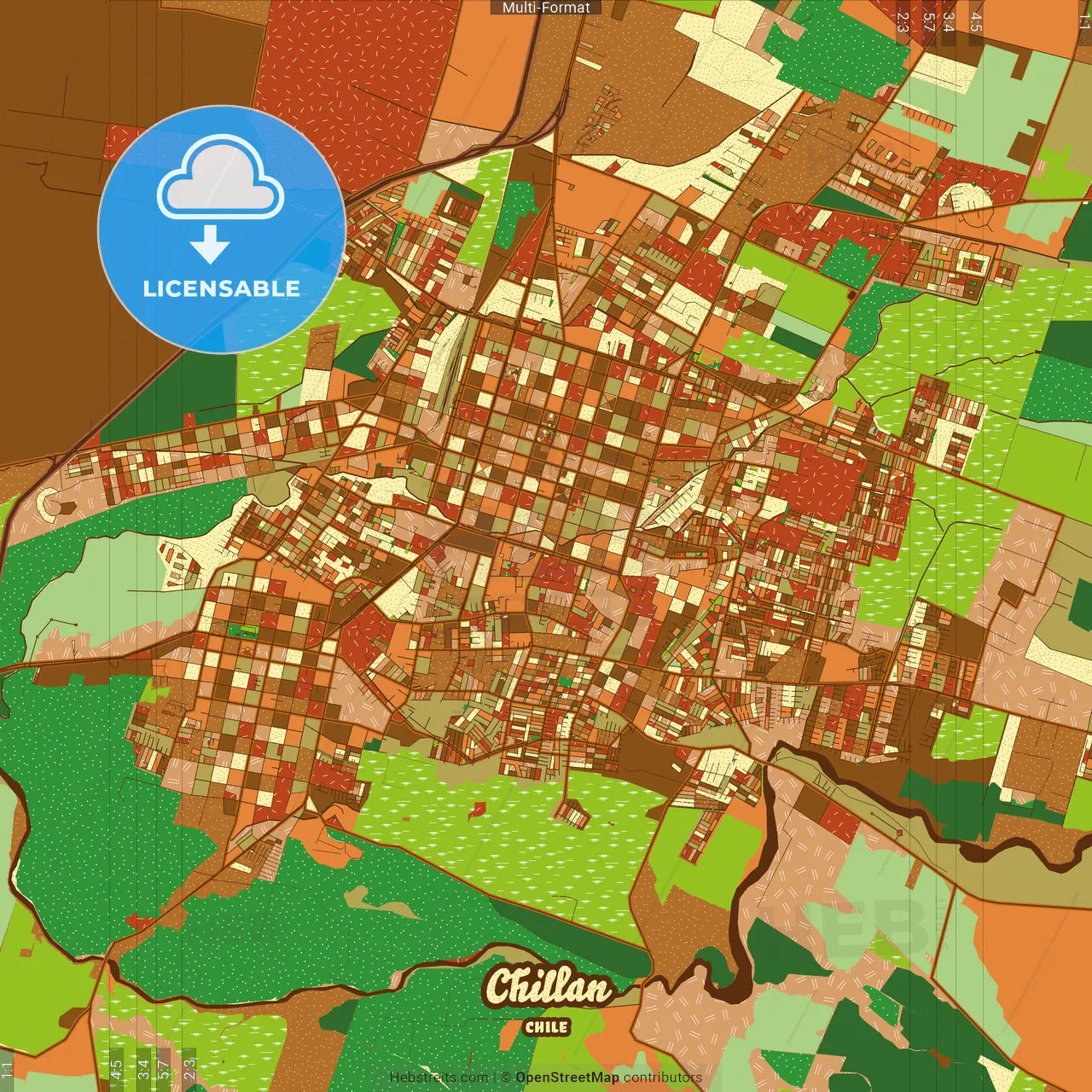 Chillan Chile Farmhouse Poster Art Map Template