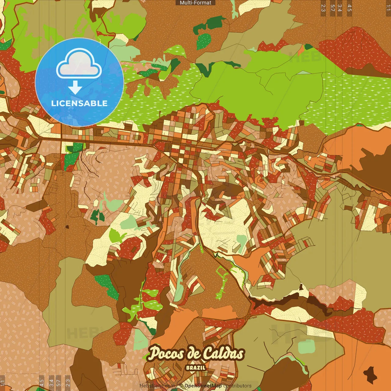 Pocos de Caldas Brazil Farmhouse Poster Art Map Template