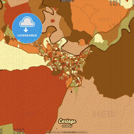 Cartago Colombia Farmhouse Poster Art Map Template