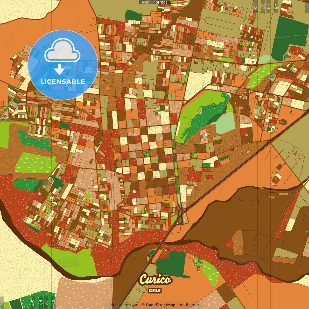 Curico Chile Farmhouse Poster Art Map Template