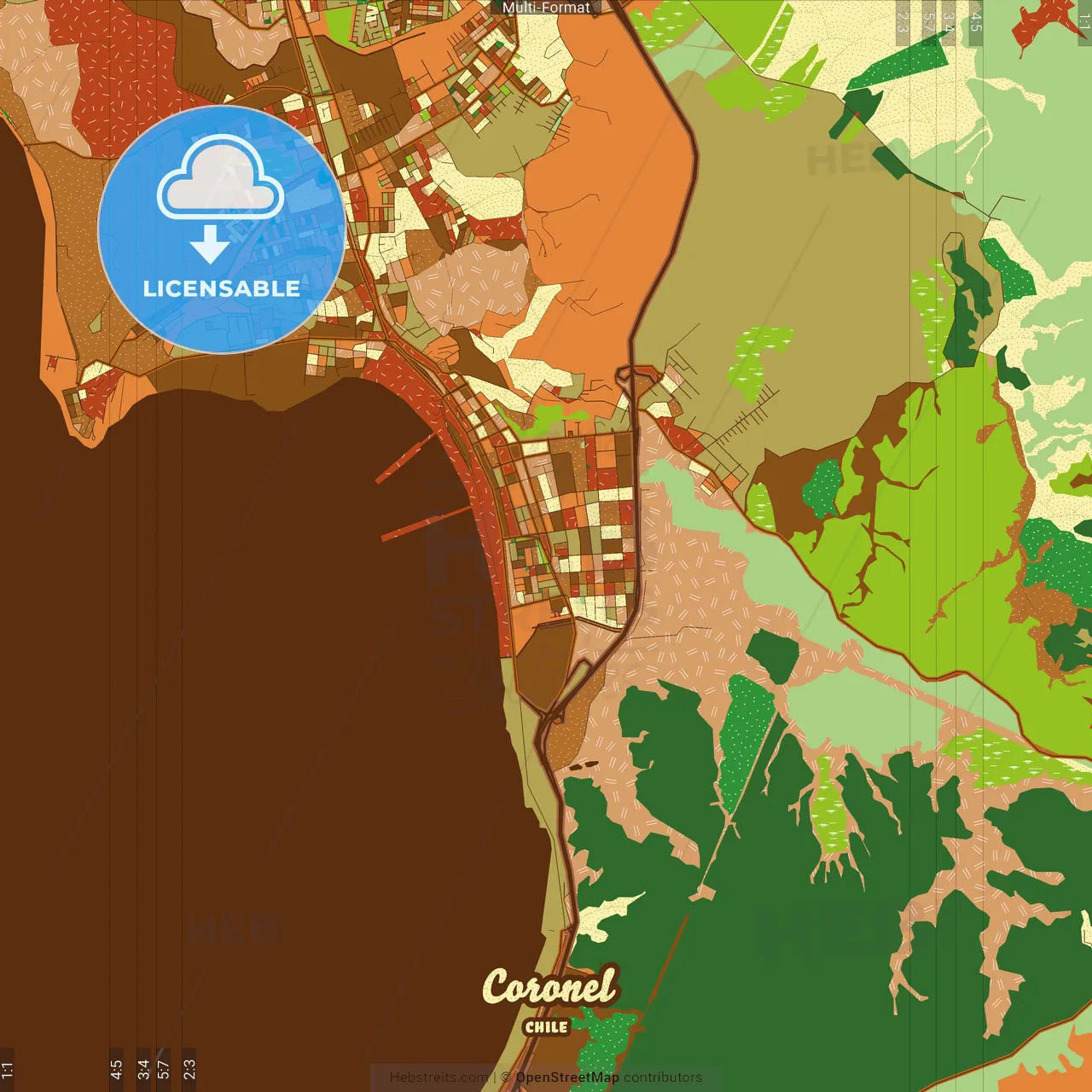 Coronel Chile Farmhouse Poster Art Map Template