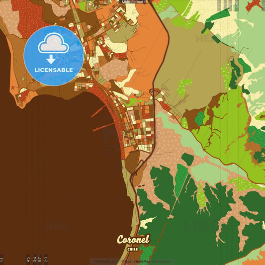 Coronel Chile Farmhouse Poster Art Map Template