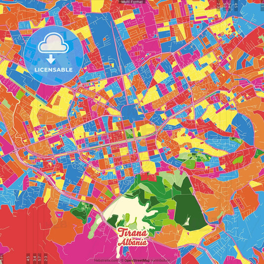 Tirana, Albania Crazy Colorful Street Map Poster Template
