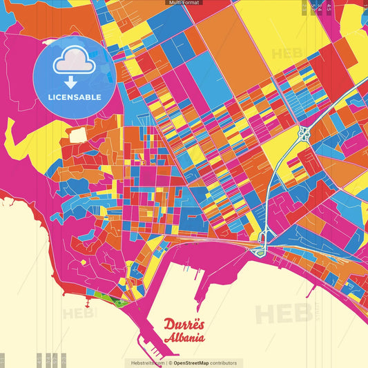 Durrës, Albania Crazy Colorful Street Map Poster Template