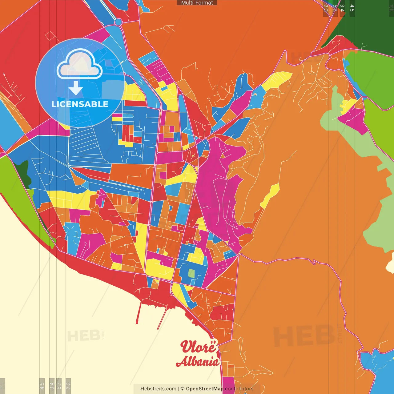 Vlorë, Albania Crazy Colorful Street Map Poster Template