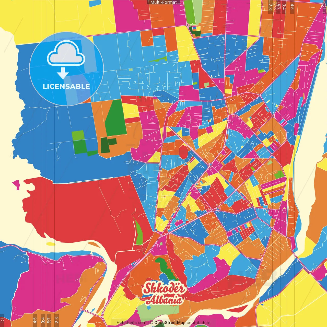 Shkodër, Albania Crazy Colorful Street Map Poster Template