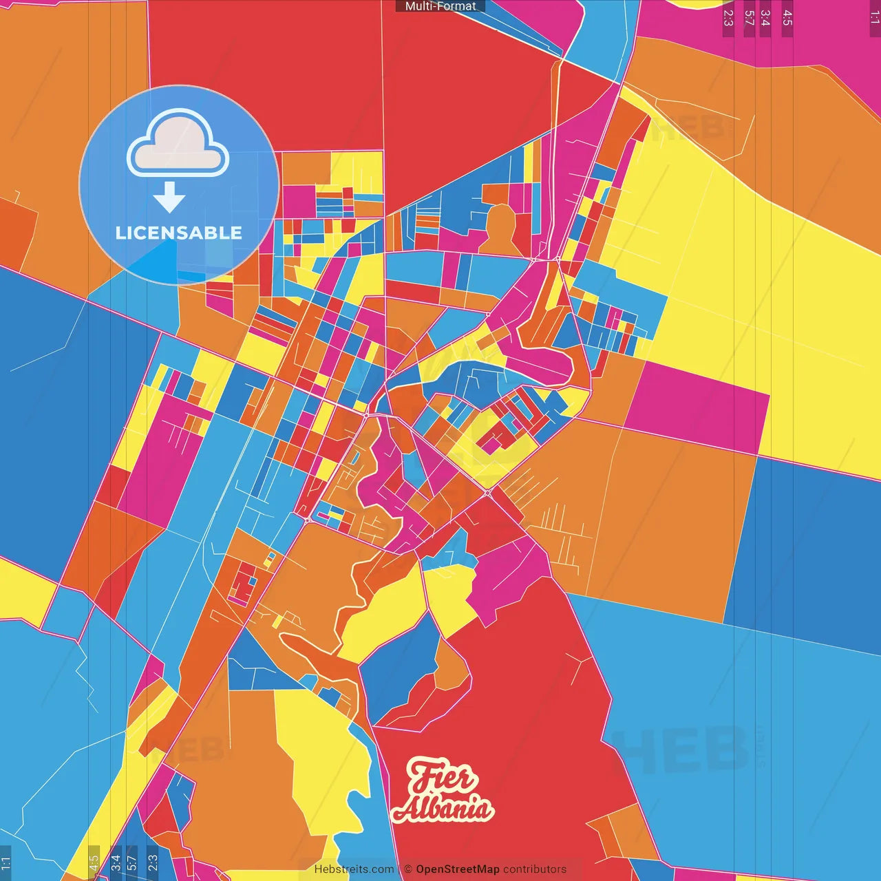 Fier, Albania Crazy Colorful Street Map Poster Template